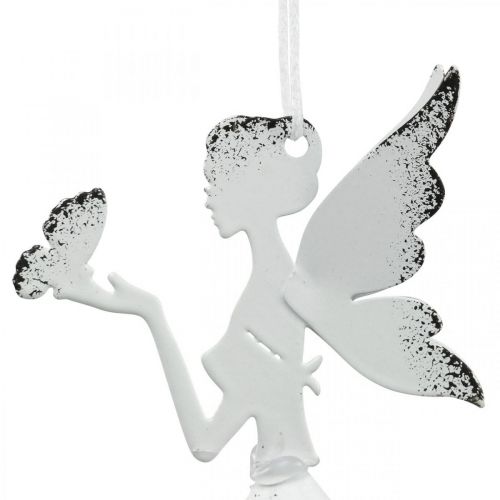 Artikel Hanger aanhanger elf deco metaal wit Ø6cm H9cm 4st