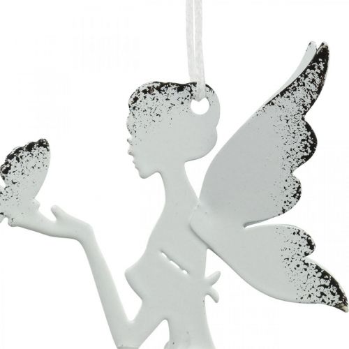 Floristik24 Hangende elf deco metaal wit Ø7,5cm H12cm 4st