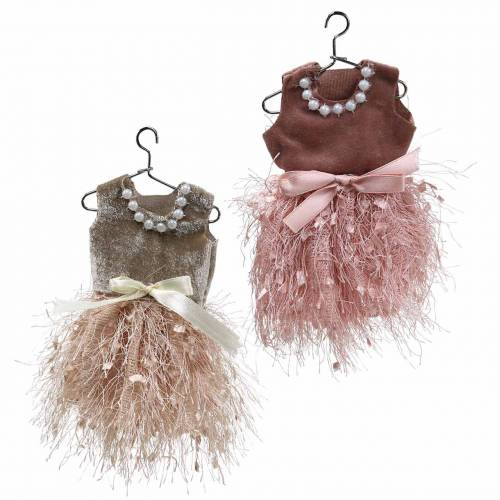 Artikel Kerstdecoratie elfenjurk op hanger roze, bruin/crème 16cm 4 stuks assorti