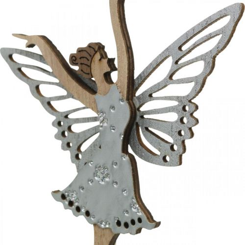 Floristik24 Flower plug fairy, spring, dancing elf, plant plug nature, zilver, wit 6st