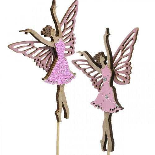 Floristik24 Bloemdecoratie, elf om op te plakken, lentedecoratie, decoratieve plug dansende fee natuur, roze 6st