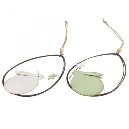 Floristik24 Raamdecoratie, Paashaas metaal, hangdecoratie Pasen 15cm 4st groen wit