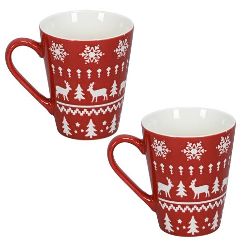 Artikel Feestelijke kerstmok met rendier- en kerstboommotief H10cm - rood en wit 2 stuks