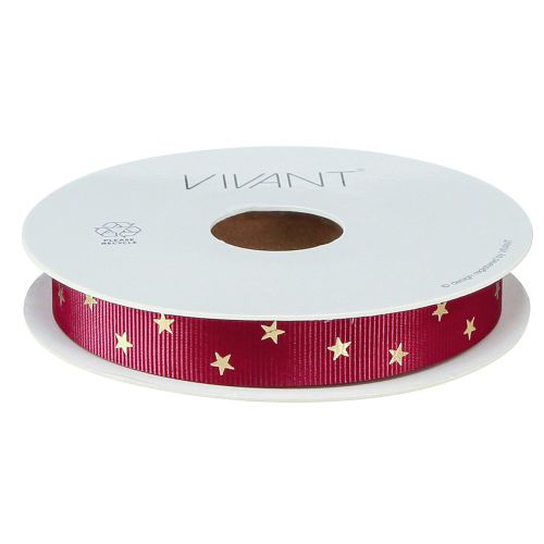 Artikel Feestelijk sierlint in donkerrood met gouden sterren, breedte 15mm, lengte 20m