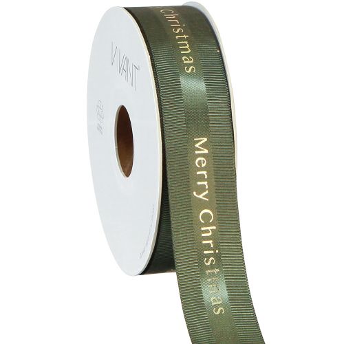 Feestelijk kerstlint in donkergroen met gouden &#39;Merry Christmas&#39; opschrift, breedte 25 mm, lengte 20 m