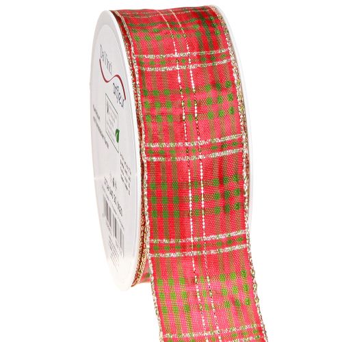Feestelijk geruit cadeaulint rood groen goud 40mm 20m