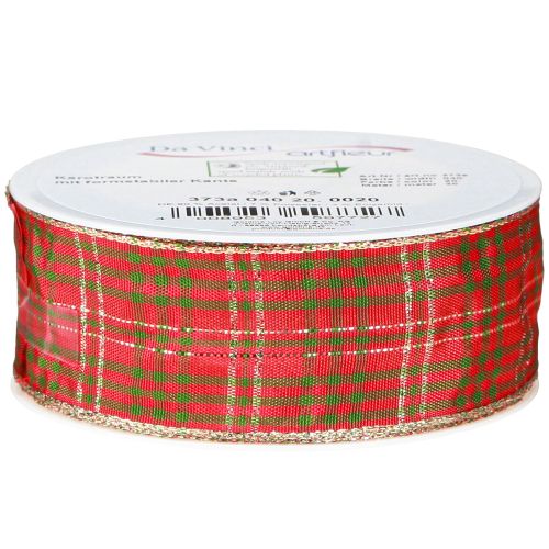Artikel Feestelijk geruit cadeaulint rood groen goud 40mm 20m