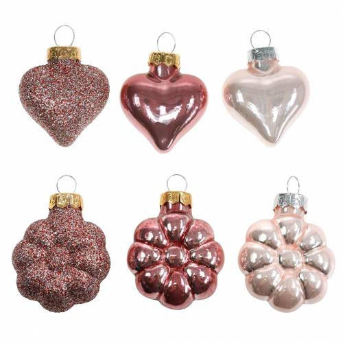Floristik24 Mini Kerstboomdecoratie mix assorti glas roze, roze 12 stuks