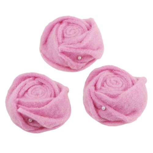 Floristik24 Vilt roos roze Ø6.5cm 9st