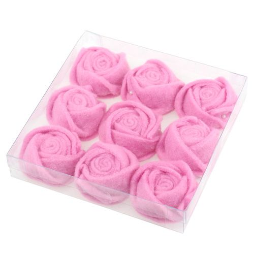 Floristik24 Vilt roos roze Ø6.5cm 9st