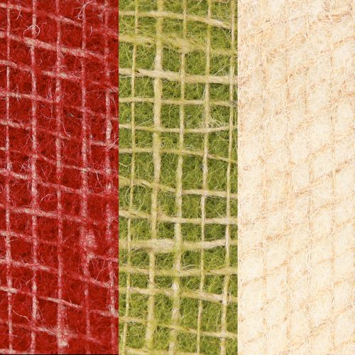 Artikel Vilten lint jute raster in groen rood wit 15x100cm 3 stuks