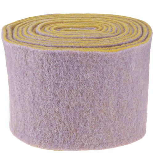Artikel Vilten lint, potlint, wollen lint tweekleurig mosterdgeel, violet 15cm 5m