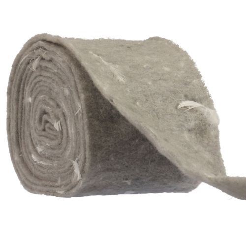 Vilten lint wollint decoratiestof grijze veren wolvilt 15cm 5m