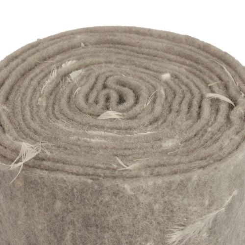 Floristik24 Vilten lint wollint decoratiestof grijze veren wolvilt 15cm 5m