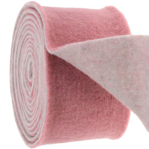 Artikel Vilten lint, potlint tweekleurig oudroze/grijs 15cm 5m