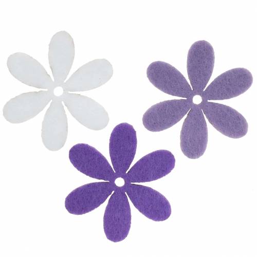 Vilt bloem paars, wit assorti 4,5cm 54st