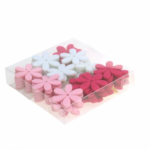 Floristik24 Vilten bloem Ø4,5cm roze, wit, roze assorti 54st