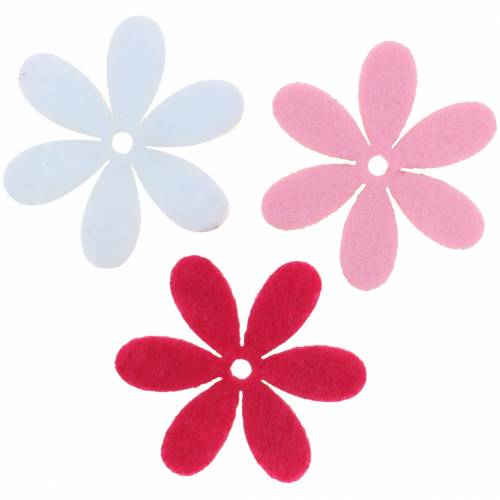 Floristik24 Vilten bloem Ø4,5cm roze, wit, roze assorti 54st