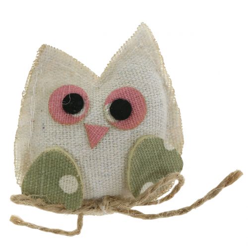 Floristik24 Sierstof uil 6cm roze / groen / wit 6st