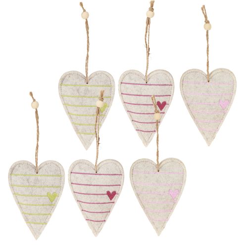 Artikel Vilt hart hangers in een set – Romantische decoratieve harten met borduurwerk 12 cm 6 stuks