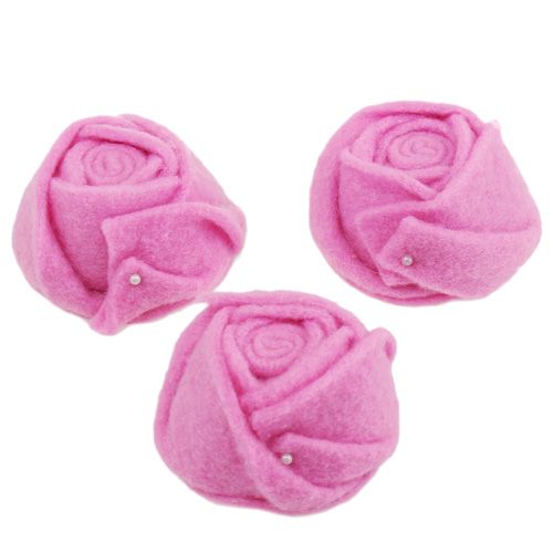 Floristik24 Vilt roos roze Ø8cm H4.5cm 6st