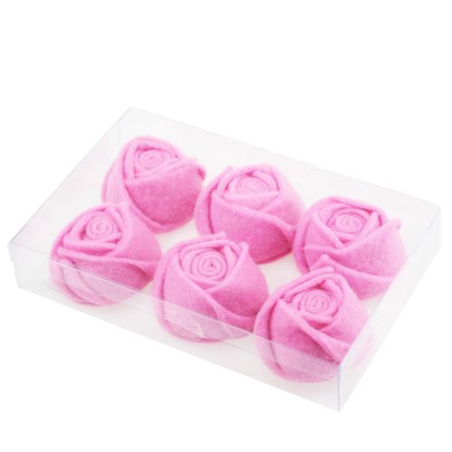 Floristik24 Vilt roos roze Ø8cm H4.5cm 6st