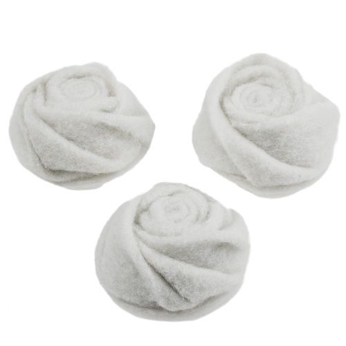 Floristik24 Vilt roos wit Ø8cm H4cm 6st