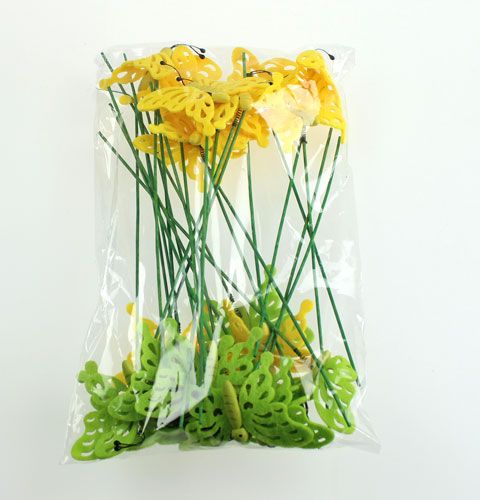 Floristik24 Vilt vlinder op de stok 7cm groen / geel 24st