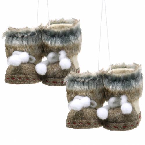 Floristik24 Kerstboomdecoraties paar vilten schoenen met bont 10cm x 8cm 2st