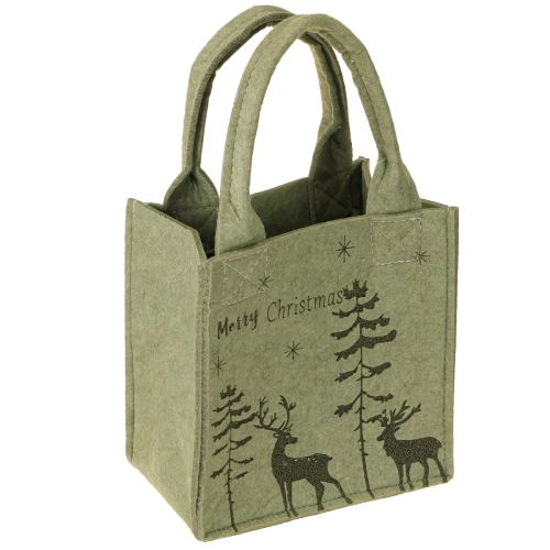 Vilttas Merry Christmas klein met hengsels Groen 15×10cm