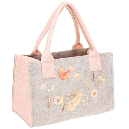 Floristik24 Vilttas met bloemenmotief – Duurzame cadeau- en boodschappentas in grijs en roze 26cm 2st