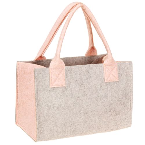 Artikel Vilttas met bloemenmotief – Duurzame cadeau- en boodschappentas in grijs en roze 26cm 2st