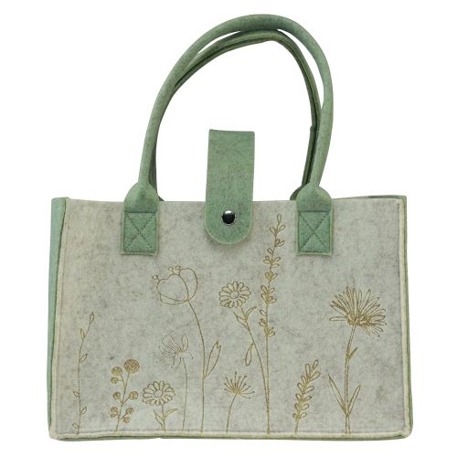 Floristik24 Vilten tas met hengsel met bloemen crèmegroen 30x18x37cm