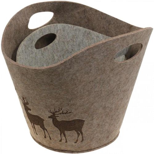 Floristik24 Kerstdecoratie vilten mand rond hertenplanter 38cm / 30cm set van 2