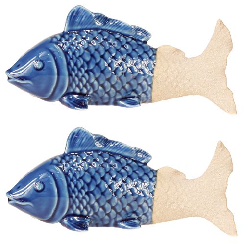 Artikel Keramiek Vis Decoratie Maritiem Blauw Beige 20×8×8.5cm 2 st.