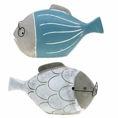 Decoratieve vis met bril blauw wit 15,5 / 14,5cm 2st