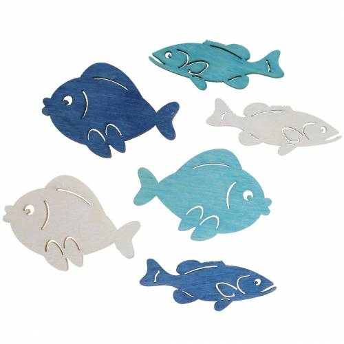 Scatter decoratie vis hout wit, blauw, lichtblauw 4cm 72st Scatter decoratie vis hout wit, blauw, lichtblauw 4cm 72st
