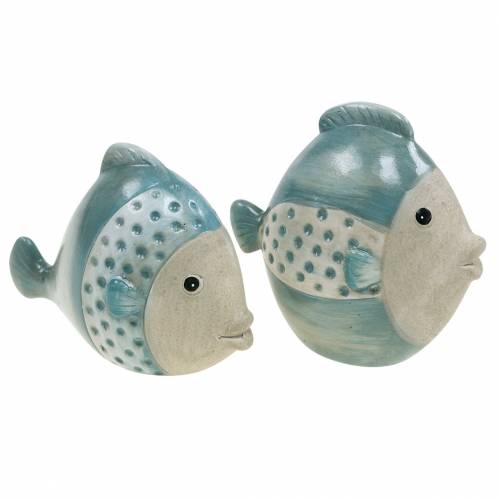 Floristik24 Decoratief vis terracotta blauw, grijs H14cm / 12.5cm set van 2