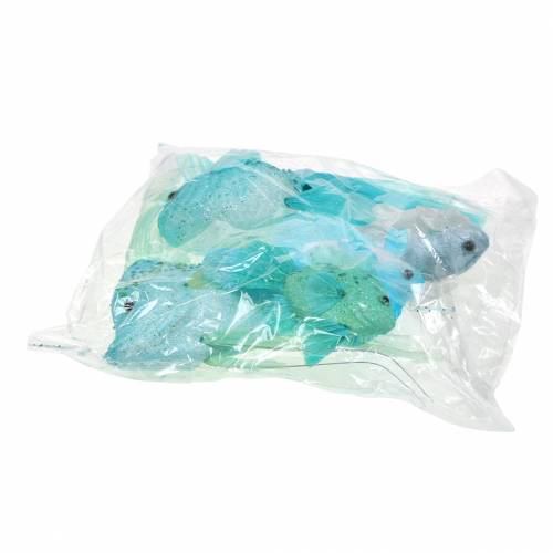 Floristik24 Decoratieve vis om op te hangen blauw turkoois groen grijs 10-22cm 5st
