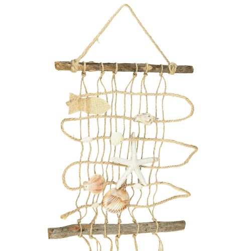 Artikel Visnet jute met schelpen maritieme wanddecoratie 25×55cm