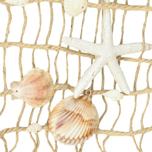 Artikel Visnet jute met schelpen maritieme wanddecoratie 25×55cm