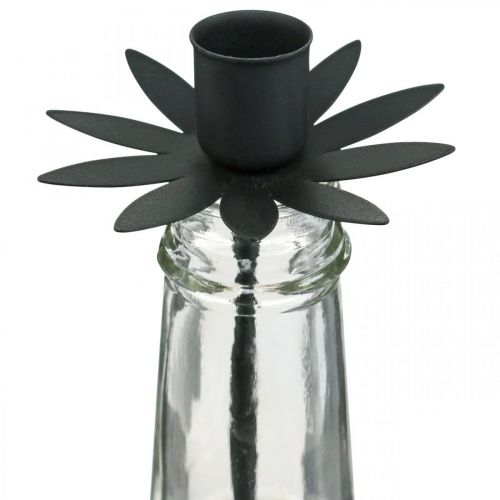 Floristik24 Kandelaar voor Fles Zwart Glas, Metaal Ø6.5cm H25.5cm