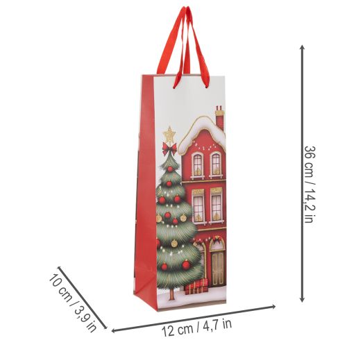 Cadeautasje met fles, kersthuisje en kerstboom (36 cm, 2 stuks) | Floristik24.nl