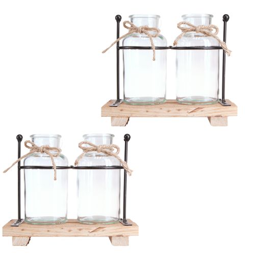 Artikel Flessenvaas sierflessen glas hout 23x12x19,5cm 2st