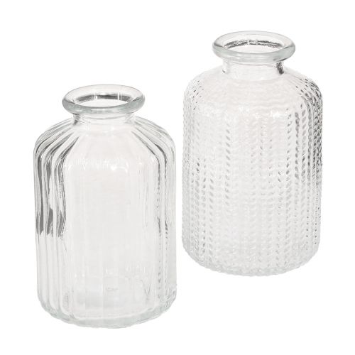 Floristik24 Flesvaas glas mini vazen met retro decor H9cm 4 stuks