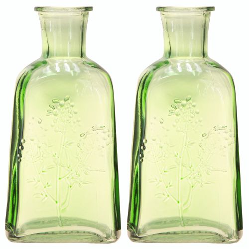 Artikel Flesvaas glazen vaas met motief fles glas groen H19cm 2 stuks