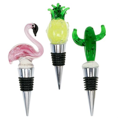 Flessenstop met figuren van glas 11-12cm 3st