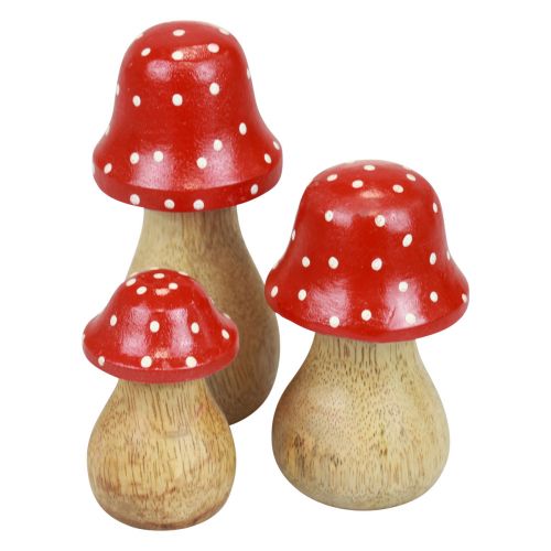Artikel Vliegenzwam decoratieve paddenstoelen houten paddenstoelen herfstdecoratie H6/8/10cm set van 3