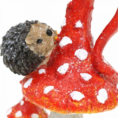 Artikel Vliegenzwam met egeldecoratie paddestoel herfstdecoratie H14cm 2st