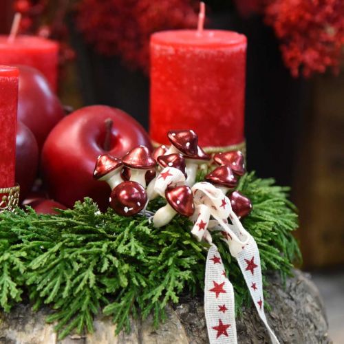 Floristik24 Paddestoeltjes op draad rood, wit metallic 2cm 48 st